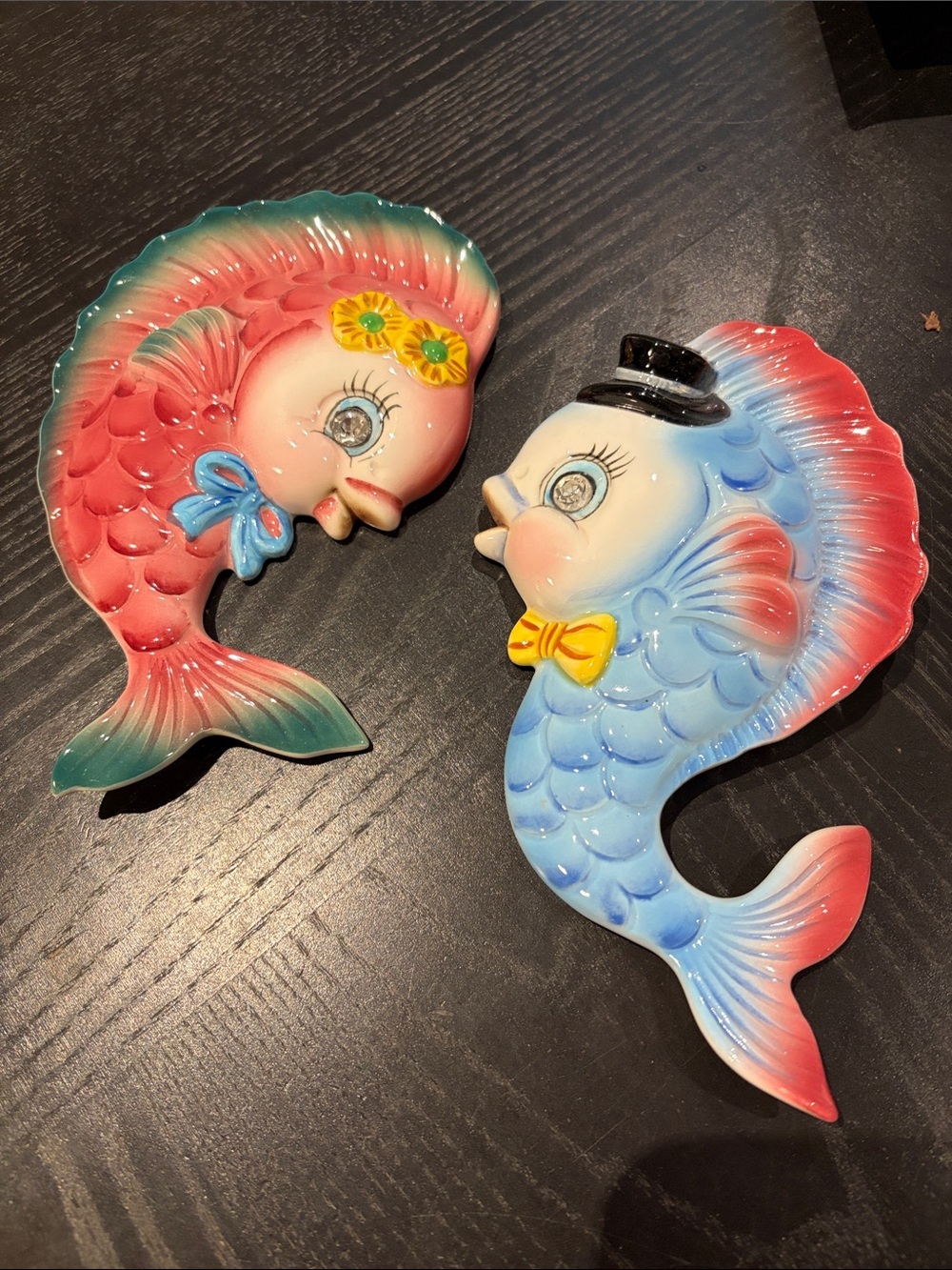 Retro Pink & Blue Ceramic Wall Plaques